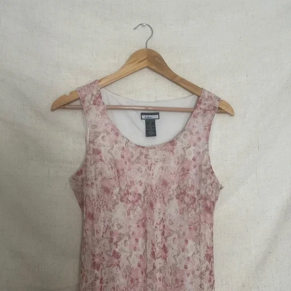 Vintage Believe Floral Pink Beige Sheer Ruffle Hem Dress Women's Size 10 - Picture 4 of 8